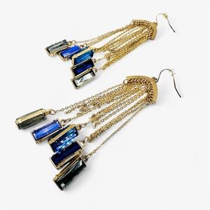 ★ Chime Golden Earrings With Faux Sapphire Stones ★